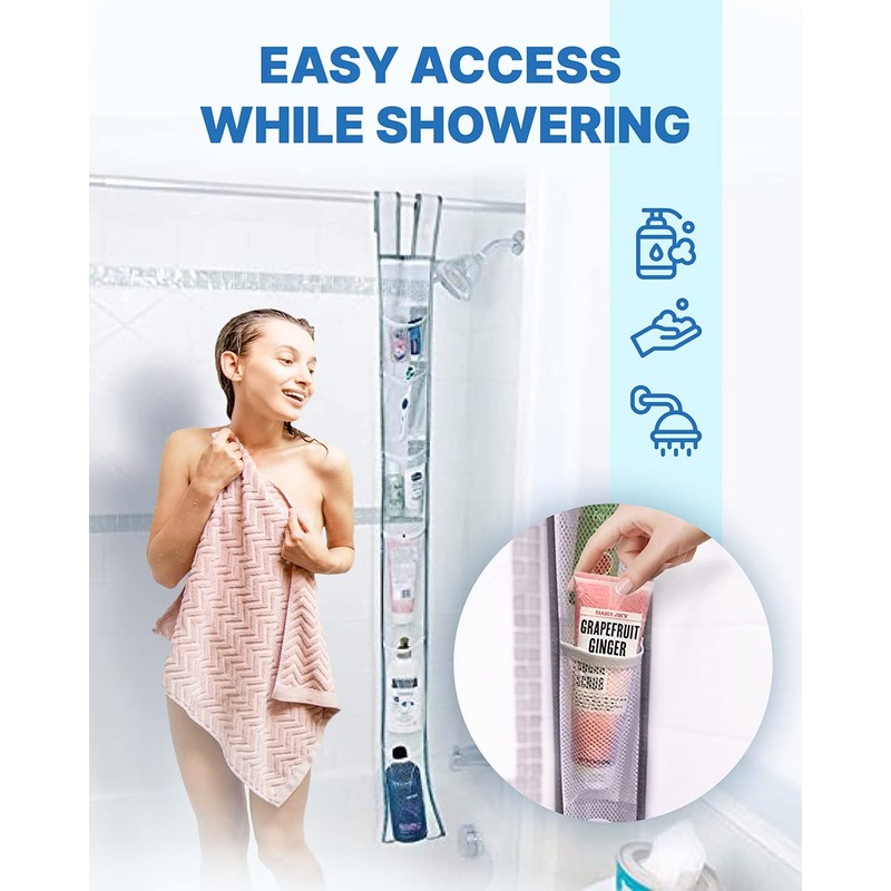 Skywin 1 Pack Shower Liner With Pockets, Hanging Mesh Shower