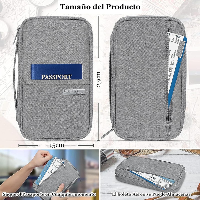 Porta Pasaporte, Organizador de Documentos de Viaje - Gris