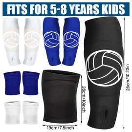 Sosation 3 Set Volleyball Arm Sleeves and Knee Pads for Kids Soft Forearm Sleeves with Protection Pad Thumbhole Volleyball Accessories for Training Youth Girls Boys 5-8 Years Old (Black, Blue, White)