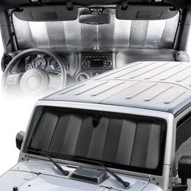 BDK Perfect Custom Fit Windshield Sun Shade for Jeep Wrangler - Exact Fit Fordable Accordion UV Protection Fits 1987-2020 JK, JL, CJ, YJ,& TJ 53" x 16.5"