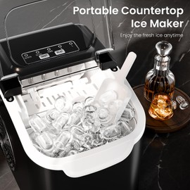 Countertop Ice Maker Machine – 8 Bullet Ice in 6 Mins, 26.5lbs/24Hrs Output – Self-Cleaning Portable Design with Selectable Ice Size & Touch Display for Home/Office/Bar