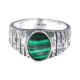 Kuzzoi 0607171522 Men's Oval Signet Ring with Malachite Gemstone Solid (10 mm) in 925 Sterling Silver, Silver Ring Textured Black Oxidised, Ring Size 60 - 66, Sterling Silver, Malachite