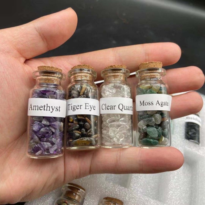 15Pcs Mini Wishing Bottles Chip Stone Set Crystal Tumbled Reiki