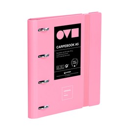 Grafoplas 4 Ring Binder A5 Polyfoam Strong Ultra Light Minimalist Pink with Refill Round Rings 25mm Perfect for School Supplies