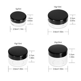 Pack of 20 Black Containers Plastic (5 g, 10 g, 15 g, 20 g), Empty Travel Cream Jar, Empty Jar, Screw Cap, Cosmetic Container, Bottle Jar for Lip Balm, Lotion, Cream, Nail Art Beads, Rhinestones,