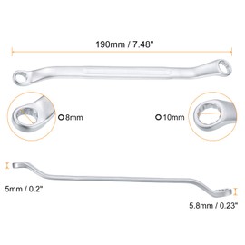 sourcing map 45-Degree Offset Box End Wrench 8mm x 10mm 12 Point Metric CR-V Double Box End Wrench Chrome Vanadium Steel Long Offset Torx Box Wrench for Automotive Home Repair Tool