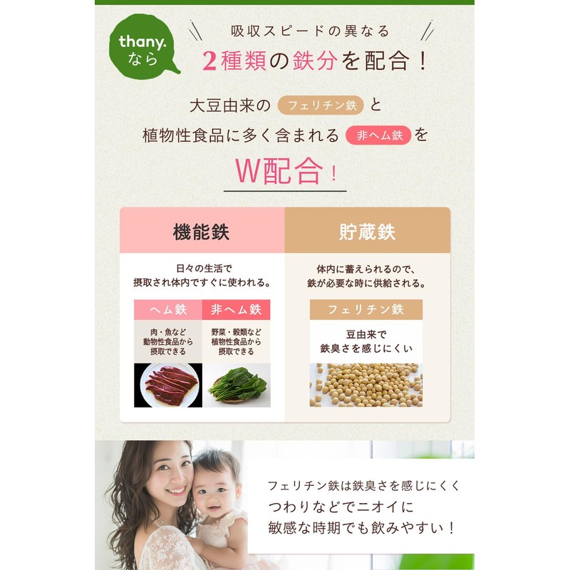 【酵母葉酸×鉄分贅沢配合】thany.酵母葉酸&鉄分サプリ 3個セット (90日分/360粒/葉酸480µg/鉄分16mg) 厚労省推奨量 高配合 国内工場 無添加 妊活 妊婦 妊娠