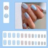 Short Press on Nails Square Blue Fake Nails with Glitters