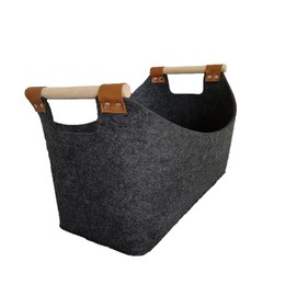 OBLLAR Felt Firewood Basket with Wooden Handle Felt Basket Extra Large Foldable Wooden Basket Felt Bag as Storage Basket for Shopping, Wood, Newspaper or Firewood XL(Dark Grey)