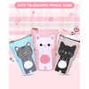 Xespis Pencil Case with Zip, Telescopic Pencil Case, Cat white,