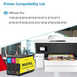952XL High-Yield Cyan, Magenta, Yellow Ink Cartridges (3-Pack Color) Replacement for HP 952 952XL Ink Work with OfficeJet Pro 7740 7720 8210 8710 8720 8702 8725 Printer