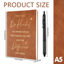 Leaving Gifts for Colleagues Women, A5 Inspirational Notebook and Pen Set, Employee Appreciation Gift, Leather Journal Male Teacher Gifts, Thank You Gifts for Women Men Employee Volunteer(Brown)