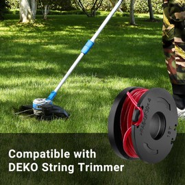 DEKOPRO String Trimmer Replacement Spool Line：12 Pcs 2mm Edger Replacement Spool Compatible, Includes 3 Pcs Spool Covers