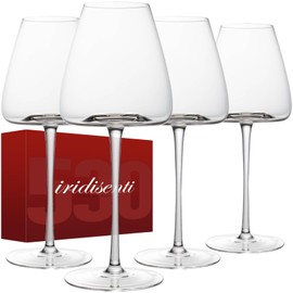 iridisenti Hand-Blown 18OZ Crystal Wine Glasses Set of 4, Lead-Free Crystal Glasses with Unique Bottom Design for Red, White Wine, 530ml