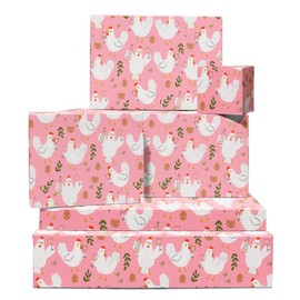 CENTRAL 23 Chicken Wrapping Paper - 6 Sheets Of Pink Gift Wrap For Women - Chickens Drinking Wine - Farm Animal - Funny Wrapping Paper Birthday Bridal Shower - Recyclable