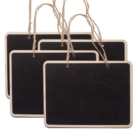 SUPVOX 4pcs Mini Hanging Chalkboard Signs Wooden Frame Rectangle Double-Sided Memo Message Board Pendant Small Blackboard for Room Office Home