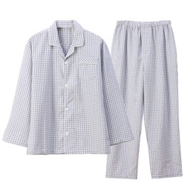 Poweforest Men's Pajamas, 100% Cotton, Thin, Top and Bottom Set, Soccer, Sweat Absorbent, Quick Drying, Breathable, Open Front, Gentleman, Pajamas, Loungewear, Hospital Wear, Spring, Summer, Autumn