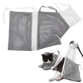 Niuhong Cat Bath Bag Bathing Shower Cat Care Pet Bathing Shower Mesh Bag Anti-Bite Take A Bath Nails Cutting Clean Your Teeth Medication and Injections (Grey Removable)