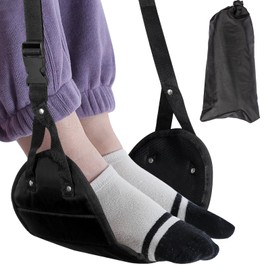 Airplane Foot Hammock, Portable Airplane Footrest to Relax Feet, Adjustable Foot Hanger for Long Trip Home Office, Travel Essentials, Black