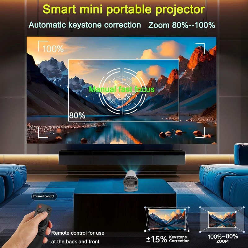 Projector 4K with WiFi and Bluetooth, Mini Smart Auto Keyston
