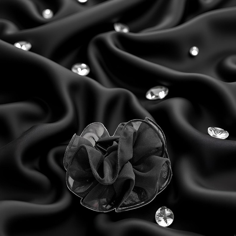 Large Chiffon Fabric Hair Clips, Large Size Black Fabric Ribbon