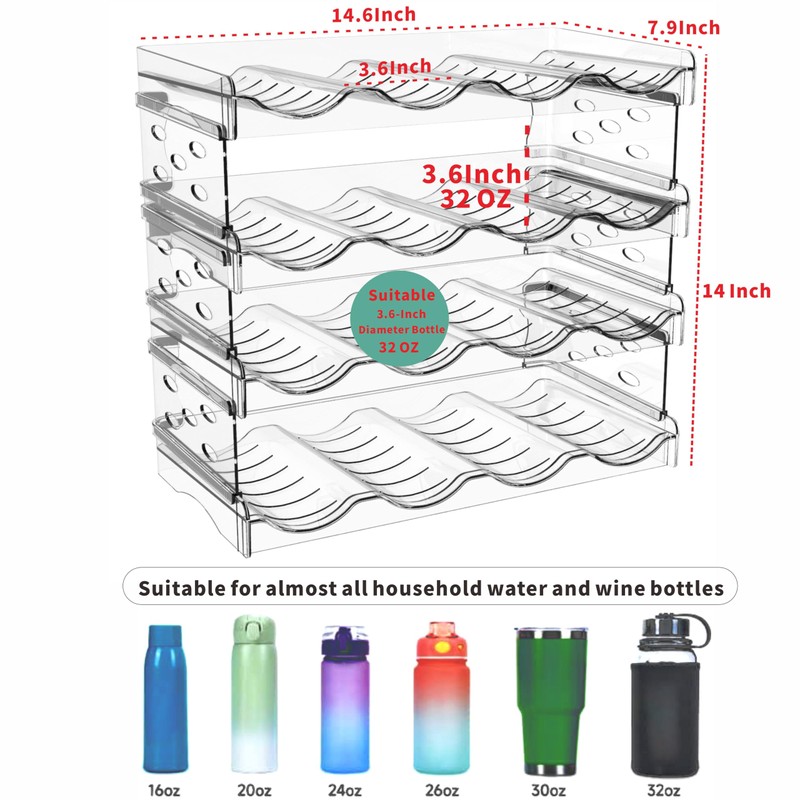 Clear Water Bottle Organizer,Stackable Bottle Storage Rack,4 Pack Wine and