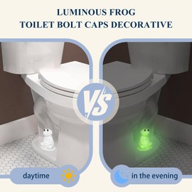 MENNTY Glow in The Dark Frog Toilet Bolt Covers – Decorative Toilet Bolt Caps for Bathroom Floor, Meditating Frog Design, Easy Installation, Fits Most Toilet Bolts, Set of 2 (White)