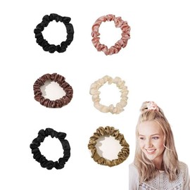 Pack of 6 Hair Bobbles, Silk Hair Bobbles Elastic Hair Bands Scrunchies Colourful Hair Bobbles for Girls Women