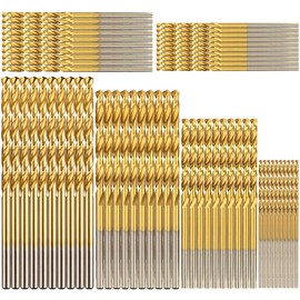 Hymnorq Jobber Length Mini Twist Drill Bits Set of 60pcs - Six Small Fractional Inch Sizes, 3/64 1/16 5/64 3/32 7/64 1/8 Inch - Titanium Coated HSS 4341 - for Wood Plastic and Soft Metal Sheet