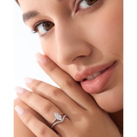 Michooyel Set of 2 Marquise Cut Engagement Rings Women's Wedding Rings Bridal Set Sterling Silver Promise Ring 925 Cubic Zirconia Engagement Rings, Gemstone, Cubic Zirconia