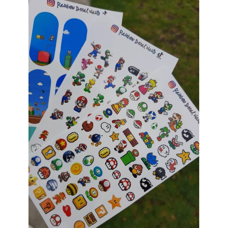 Rainbow Decal Nails Sticker Nails Tatuajes De Uñas Mario Bros