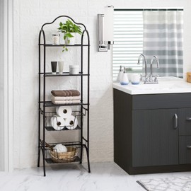 Home Zone Living Bathroom Organizer - 5-Tier Freestanding Storage Shelves with Basket Style Shelving, Oil-Rubbed Bronze (CAD7002U)