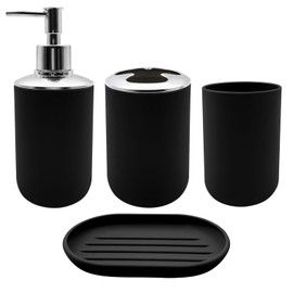 WBJKZJD Bathroom Accessory Set, 4 pcs Shatter-Resistant Resin Bathroom Accessories Set Include Lotion Soap Dispenser Toothbrush Holder Soap Dish Modern Bathroom Decor, Gift for Home (Black 4pcs)