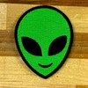 Alien Head Patch Embroidered Iron-On UFO Extraterrestrial Green Smiling Applique