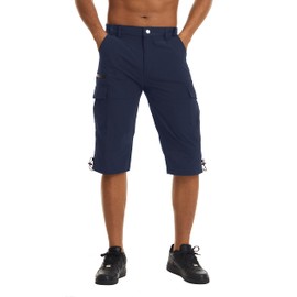 TACVASEN Men Three Quarter Shorts Work Quick Dry Hiking Shorts Stretch Three Quarter Elasticated Waist Below Knee Shorts Holiday Shorts Blue,34