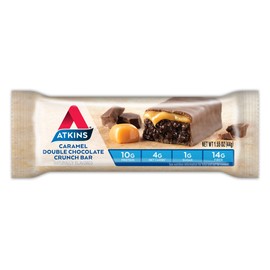 Atkins Caramel Double Chocolate Crunch Snack Bar, Protein Snack, High in Fiber, 2g Sugar, Keto Friendly, 5 Count