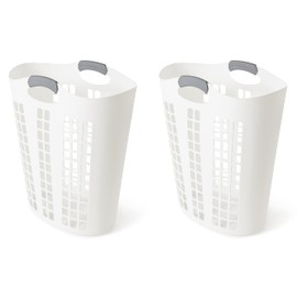 Gracious Living Easy Carry Flex Hamper, Large 87.5 Liter Lightweight Plastic Ventilated Laundry Basket Clothes Bin with Handles, White (2 Pack)