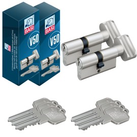 BASI Set of 2 V50 Profile Knob Short Cylinder K40/27 mm Keyed Alike Profile Cylinder Door Cylinder Lock Cylinder for House Entrance Doors Entrance Doors Cylinder Lock with 3 Keys
