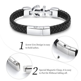 Anchor Urn Bracelet for Ashes for Men Stainless Steel Cremation Jewelry Fish Hook Keepsake Bracelet Memorial Jewelry Gifts