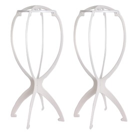 MapofBeauty 2 Pack 14 Inch Wig Stand Holder for Multiple Wigs Display Tool Portable Collapsible Head Stand (White)