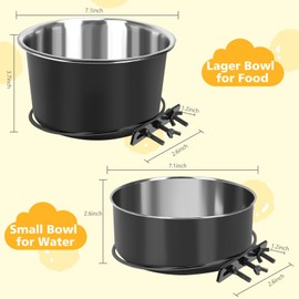 Large Dog Crate Water Bowl No Spill, 2 Pack Stainless Steel Dog Bowls for Food and Water, Pet Kennel Hanging Dogs Food Bowls for Medium/Large Dogs and Cats (7.1"x3.7" & 7.1"*2.6", Black)
