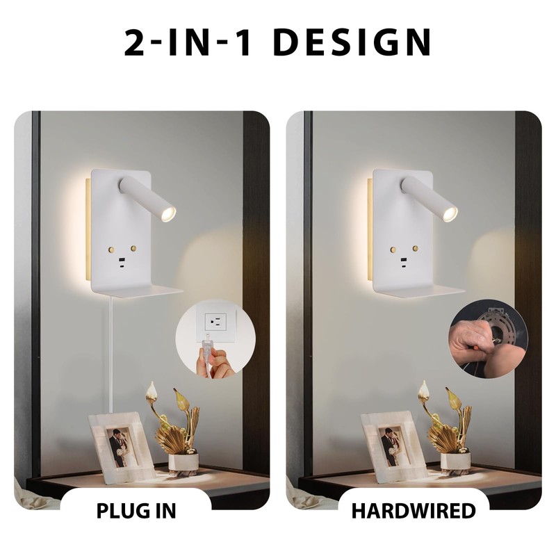 ZEROUNO LED Wall Lamp with USB-C/A Ports & Adjustable Headboard