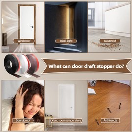 78" Door Draft Stopper for Bottom of Door, Adhesive Weather Stripping Door Seal for Cold Air Insulation, Under Door Sweep for Exterior & Interior Doors Blocker Noise Dust, Black