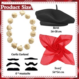 Beamely French Men Set, French Fancy Dress Costume Accessories Set French Artist Mime Kit with Red Beret Moustache Scarf Garlic Necklace for Cosplay Party Supplies School Dress Up Day-Black
