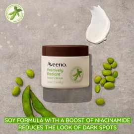 Aveeno Positively Radiant Face & Neck Night Cream with Tone Correcting Soy & Niacinamide, Night Cream Targets Dull Skin & Evens Skin Tone & Texture, Hypoallergenic, 1.7 oz