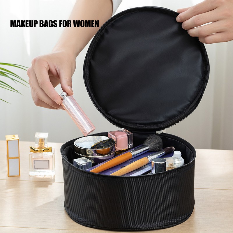 Barrel Makeup Bag Waterproof Abrasion Resistance Polyester Travel Cosmetic Bag