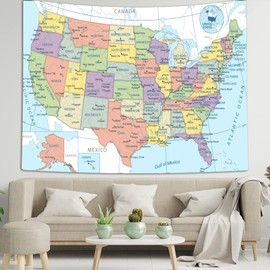 TOMOZ United State Map Tapestry, US Maps Tapestries for Kids Student, Educational Tapestry Wall Hanging for Classroom Bedroom Living Room Dorm Decor 40 x 28Inch