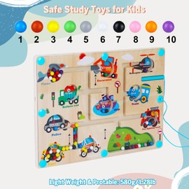 SAIFILI Montessori Toy Magnetic Game Labyrinth from 2 3 4 5 Years, Vehicle Magnet Children's Toy Motor Skills Toy Sorting Game Busy Board, Wooden Toy Educational Games Gift for Boys Girls