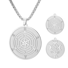 TEAMER Stainless Steel Hekate Wheel Necklace Hecate's Wheel Necklace Wicca Wheel of Hekate Goddess Amulet Jewelry for Men, adjustable, Stainless Steel, No Gemstone