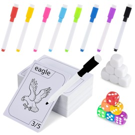 AXQMY 50 Pcs Reusable Erasable Cards Multifunctional Tokens Housework Dry Erase Cards White Blank Flash Cards, Game Accessories 8 Marker Pens, 12 Dice and 1 Eraser, Catering to Gaming Experiences